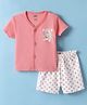 Pink Rabbit Interlock Knit Half Sleeves Shorts Night Suit with Dino Print - Dark Pink