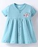 Pink Rabbit Single Jersey Knit Half Sleeves Front Open Frock with Animal & Heart Print - Blue