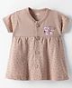 Pink Rabbit Interlock Knit Half Sleeves Front Open Frock with Animal & Heart Print - Brown