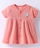 Pink Rabbit Single Jersey Knit Half Sleeves Front Open Frock with Animal & Heart Print - Orange