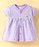 Pink Rabbit Single Jersey Knit Half Sleeves Front Open Frock with Animal & Heart Print - Purple