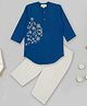 Little Ginnie Cotton Full Sleeves Floral Embroidered Kurta & Pyjama Set - Navy Blue