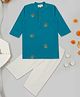 Little Ginnie Cotton Full Sleeves Floral Embroidered Kurta & Pyjama Set - Blue