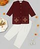 Little Ginnie Cotton Full Sleeves Floral Embroidered Kurta & Pyjama Set - Maroon