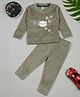 Little Ginnie Cotton Full Sleeves Cat Printed & Stone Embellished Sweatshirt With Track Pant - Grey
