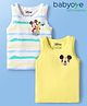 Babyoye Disney Single Jersey Knit Sleeveless Vests With Mickey & Friends Graphics Pack Of 2 - Yellow & White