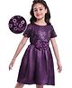 Hola Bonita Knit Half Sleeves Fit & Flare Party Dress with Sequin Detailing & Bow Applique - Purple