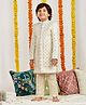 Vastramay Full Sleeves Ethnic Foil Printed & Mirror Work Detailed  Sherwani With Pyjama Set - Cream