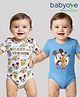 Babyoye Interlock Knit Half Sleeves Onesies With Foil Detailing Mickey & Friend Graphic Pack Of 2 - White & Light Blue
