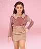 Cutecumber Velvet Full Sleeves Sequins Embellished & Colour Blocked Dress - Dusty Pink