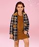 Cutecumber Accordion Pleated Dress With Full Sleeves Checked Plaid Jacket Set - Navy Blue