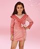 Cutecumber Full Sleeves Bow Applique Detailed Shimmered Dress - Peach