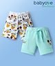 Babyoye Disney Eco Conscious Terry Knit Knee Length Shorts with Mickey Mouse & Friends Graphics Pack of 2 - White & Sea Green