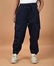 CRIMSOUNE CLUB Cotton Solid Cargo Joggers - Navy Blue