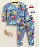 Little Marine Cotton Knit Full Sleeves Vehicles Printed Night Suit Set - Blue