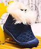 KATS Self Designed & Fur Detailed Boots With Zipper Closure -Navy Blue