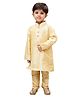 Fourfolds Cotton Full Sleeves Solid Kurta Pyjama Set - Gold
