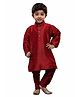 Fourfolds Cotton Full Sleeves Solid Kurta Pyjama Set - Maroon