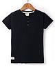 OLLYPOP Sinker Knit Half Sleeves Henley Neck Solid Color T-Shirt - Navy Blue