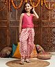 Pspeaches Blended Sleeveless Threadwork Embroidered Mirror Work Detailed & Floral Printed Dhoti Kurta Set - Pink