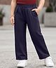 Kookie Kids Cotton Woven Full Length Pleated Wide Leg Lounge Pant With Pockets - Navy Blue