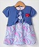 Dew Drops Poplin Woven Half Sleeves Frock With Marble Print & Bow Applique - Blue & White
