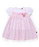 Dew Drops Cotton Woven Half Sleeves Frock With Floral Embroidery & Patch Detailing - Pink & White