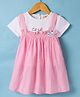 Dew Drops Cotton Woven Half Sleeves Checkered Frock with Patch Detailing - Pink