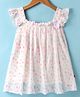 Dew Drops Net Woven Frill Sleeves Frock with Floral Print & Sequin Detailing - Peach