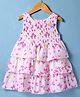 Dew Drops Chiffon Woven Sleeveless Butterfly Printed Frock with Hearts Applique & Smocking - Pink