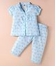 Dew Drops Poplin Half Sleeves Night Suit with Floral Print - Light Blue