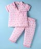 Dew Drops Poplin Half Sleeves Night Suit with Floral Print - Pink