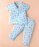 Dew Drops Poplin Half Sleeves Night Suit with Floral Print - Light Blue