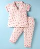 Dew Drops Poplin Half Sleeves Night Suit with Floral Print - Pink