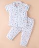 Dew Drops Poplin Woven Half Sleeves Night Suit Floral Print -  White & Aqua