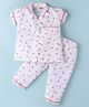 Dew Drops Poplin Woven Half Sleeves Night Suit Floral Print - White & Pink