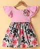 Rassha Half Sleeves Frill Detailed Floral Printed & Applique Dress - Pink & Grey