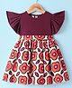 Rassha Half Sleeves Frill Detailed Floral Printed Dress - Maroon & Off White