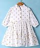 Rassha Cotton Full Puffed Sleeves Abstract Foil Printed Dress - White