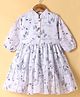 Rassha Cotton Full Puffed Sleeves Floral Printed Dress - White