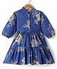 Rassha Cotton Full Puffed Sleeves Floral Printed Dress - Navy Blue