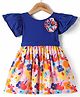 Rassha Cotton Half Sleeves Floral Applique & Printed Dress - Royal Blue & Multi Colour