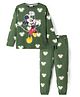 Pine Kids Disney Single Jersey Knit Full Sleeves Co-ords Night Suit with Mickey Mouse Graphics - Green