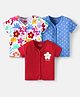 Babyhug 100% Cotton Knit Half Sleeves Front Open jhablas with Polka Dots & Floral Print Pack of 3 - Red & Navy Blue