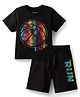 Honeyhap Premium 100% Cotton Knit With Bio Finish Half Sleeves Shorts Night Suit With Basketball Print - Black Beauty