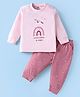 Zero Interlock Knit Full Sleeves T-Shirt & Lounge Pant Set With Unicorn & Floral Print - Rose Golr