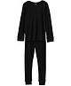 Charm n Cherish Cotton Blend Full Sleeves Solid Thermal Vest & Pant Set - Black