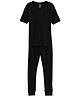 Charm n Cherish Half Sleeves Solid Thermal Vest & Pant Set - Black