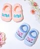 KIDLINGSS Cotton Pack Of 2 Better Text & Bear Designed Anti Skid Loafer Socks - Blue & Peach