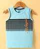 Smarty Boys Sinker Knit Sleeveless Tank T-Shirt with Stripes & Text Print - Aqua Blue